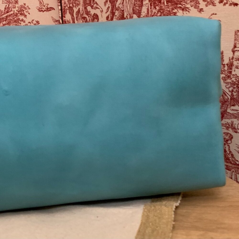 Turquoise Leather Tote with Brown Leather Handles by KMM & Co - Picture 10 of 14
